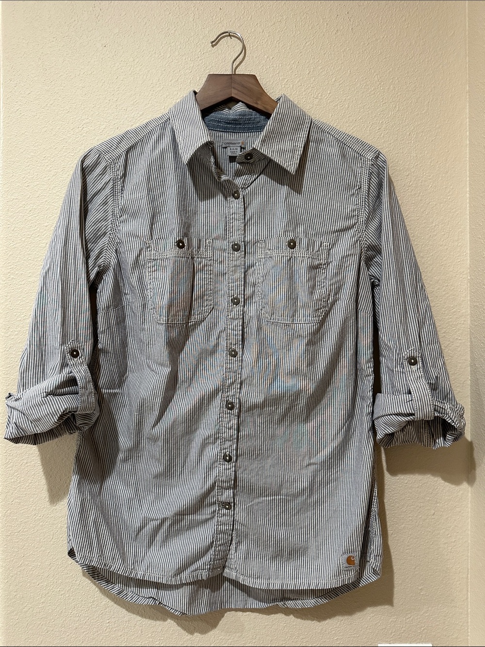 Carhartt Women’s Blue & White Pinstripe Button-Down Shirt